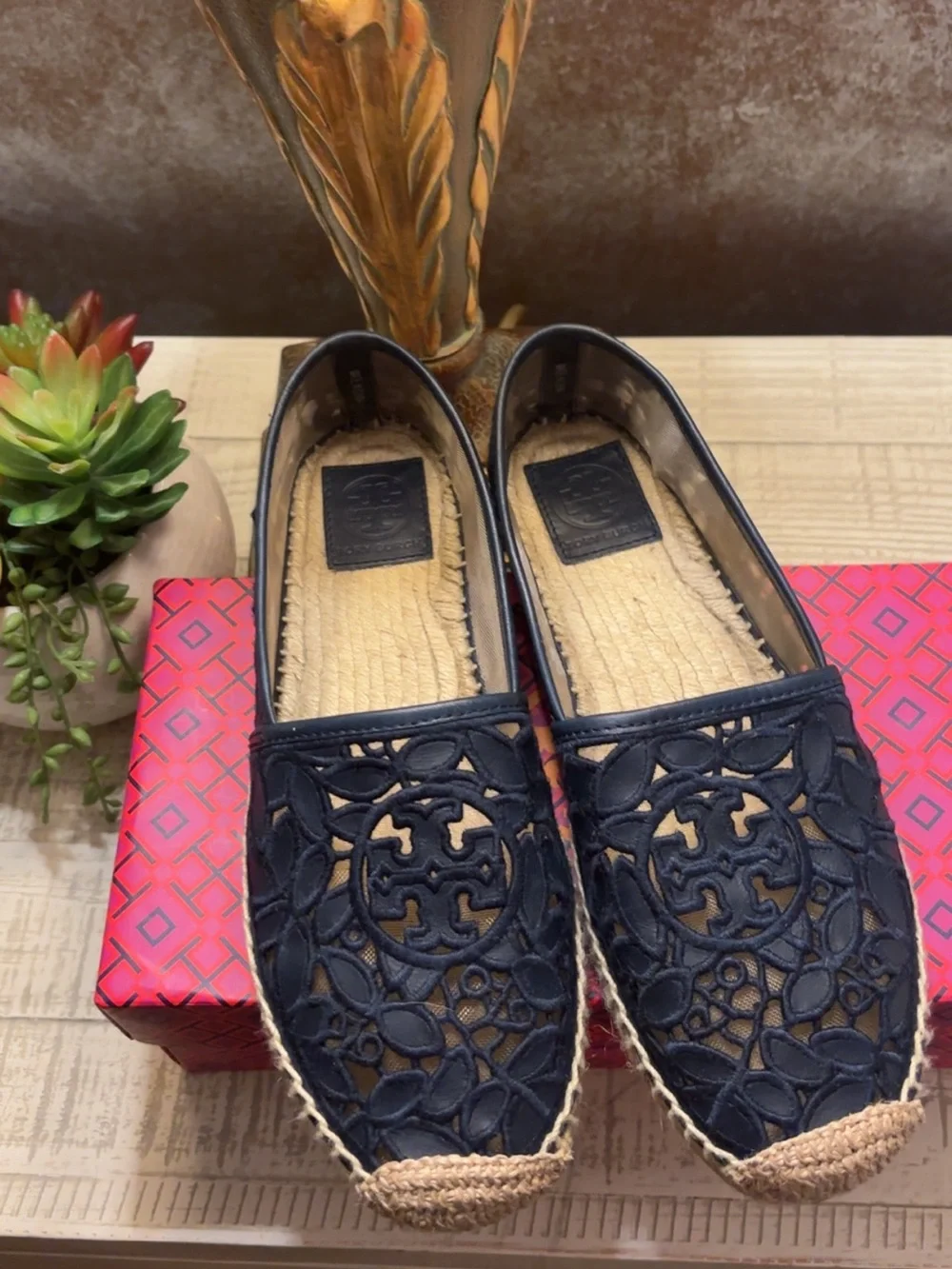 Like New ~ Tory Burch Navy Vegan Leather Espadrilles ~ Size 9.5